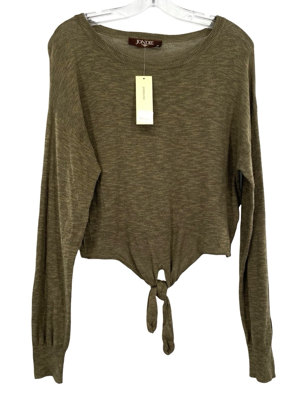 Jondie Boutique Knotted Long Sleeve Tie Front Boxy Knit Top Size Medium New